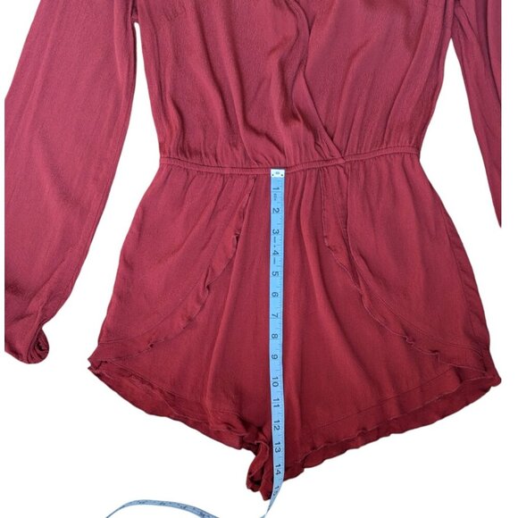 Forever 21 Red Dress/Romper with V-Neck and Long-Sleeves Women Size Medium - Picture 12 of 13